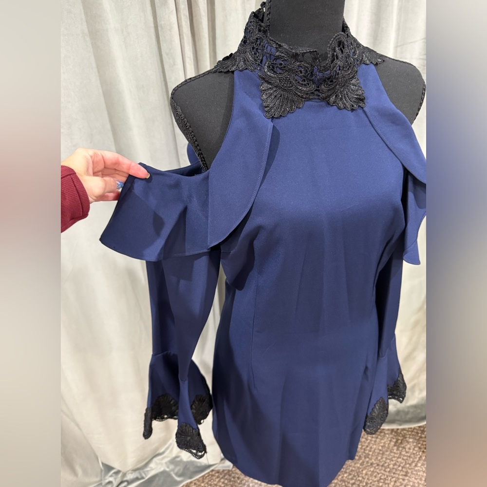 JAYGODFREY Midnight Blue Cold Shoulder mini dress